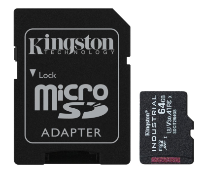 Karta pamięci KINGSTON microSD klasy przemysłowej 64GB, 100/80MB/s + Adapter